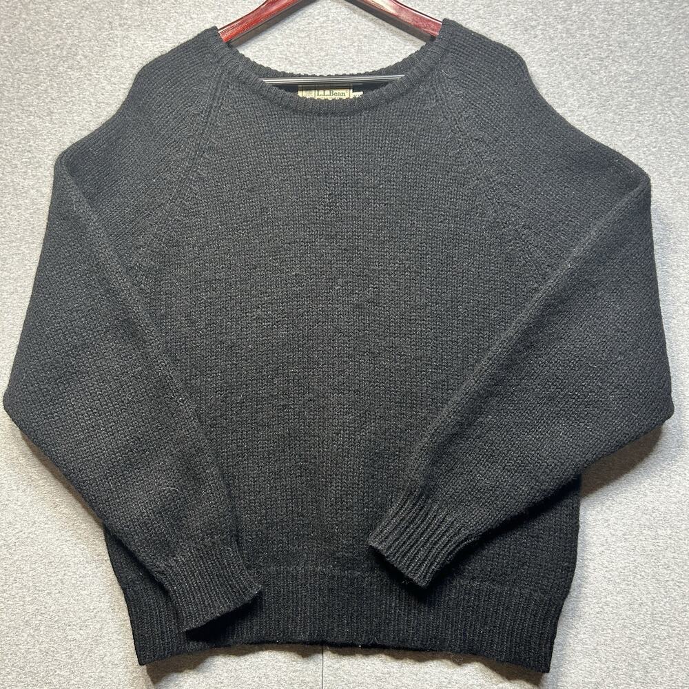 L.L. Bean Wool Crewneck Fisherman Sweater XL Black